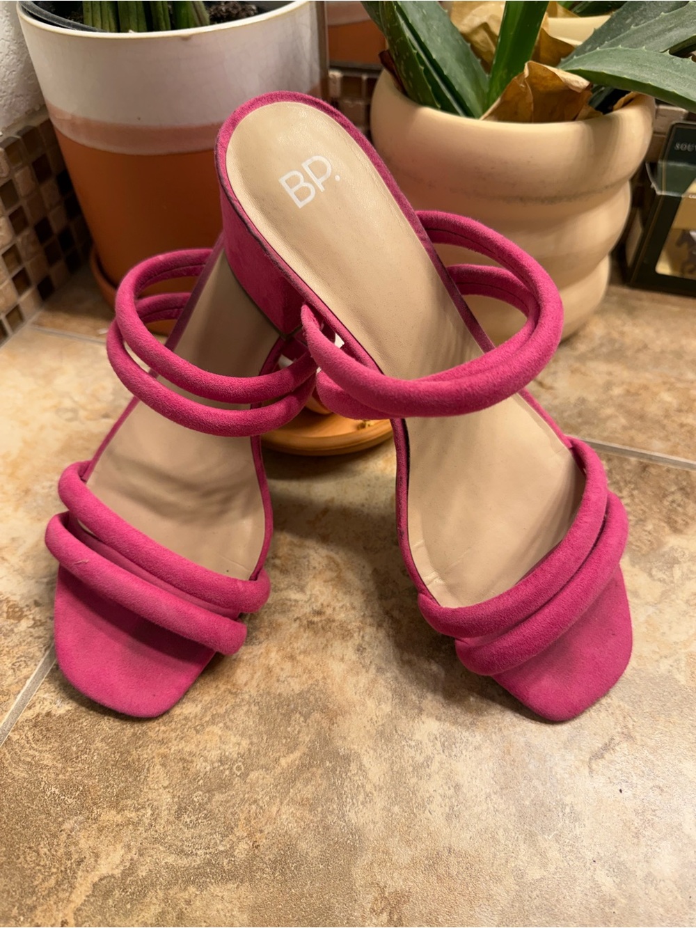 bp Fuchsia Multi-Strap Block Heel Sandals